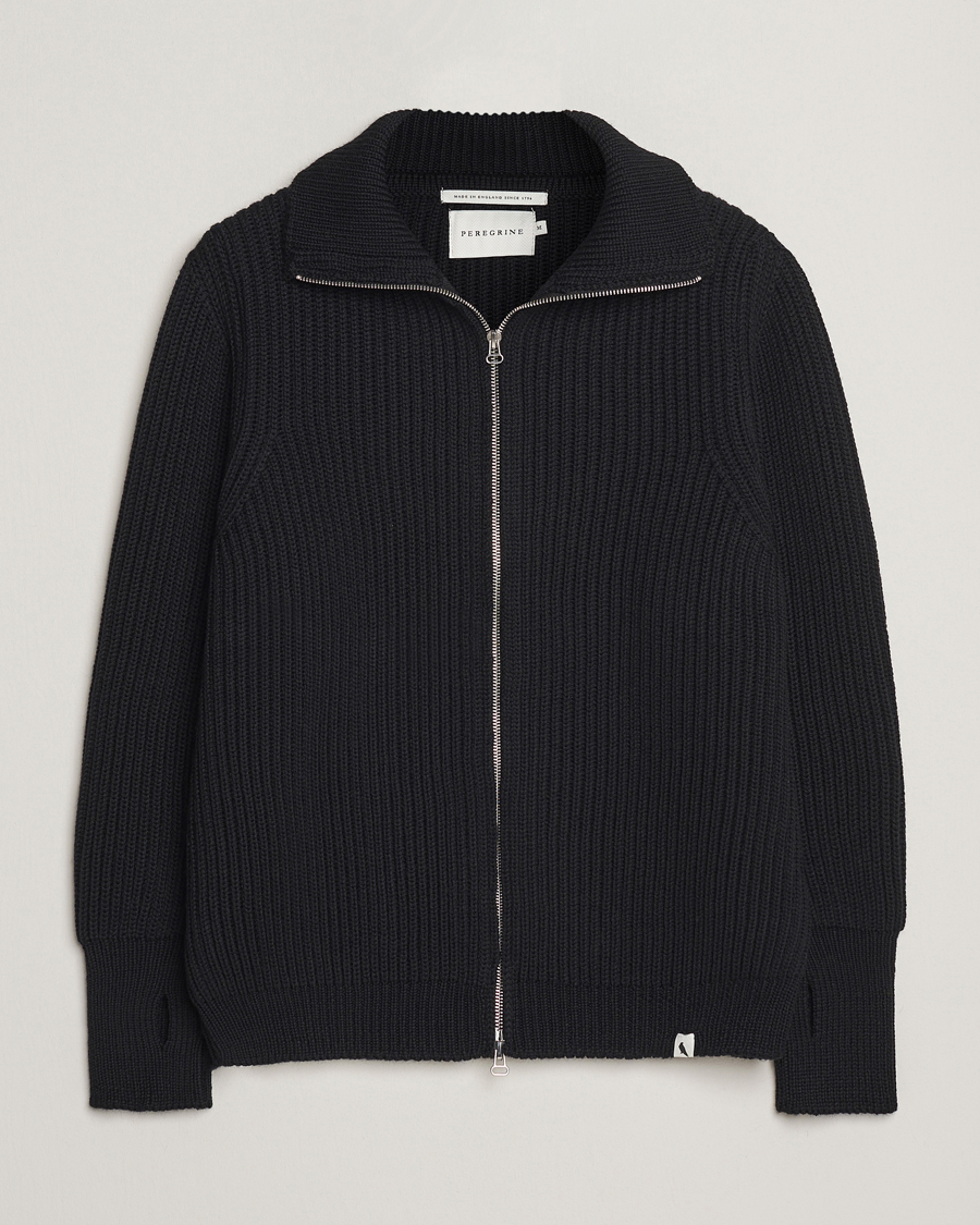Mies | Puserot | Peregrine | Fisherman Merino Zip Cardigan Black