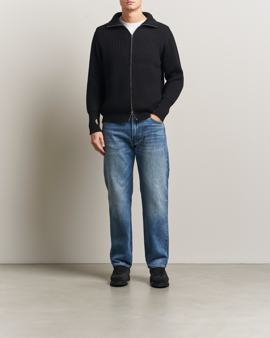 Mies | Puserot | Peregrine | Fisherman Merino Zip Cardigan Black