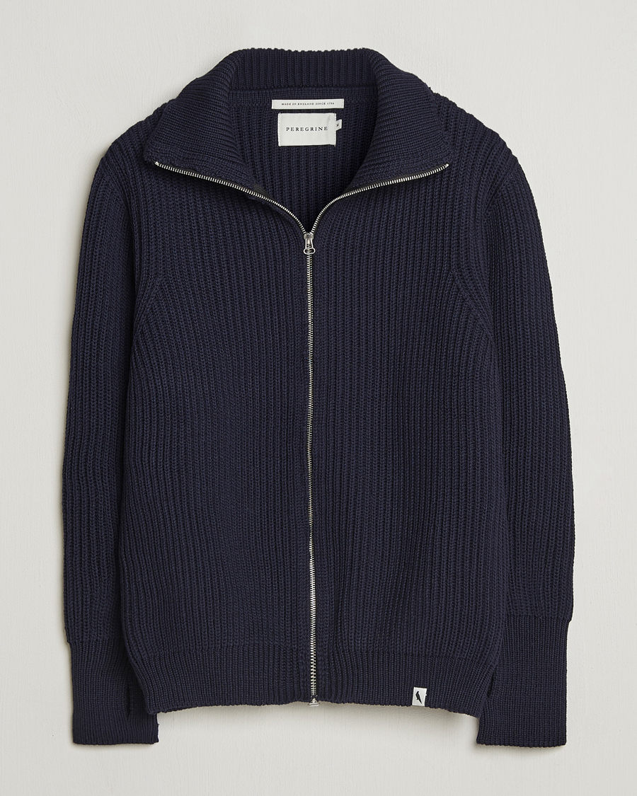 Mies | Puserot | Peregrine | Fisherman Merino Zip Cardigan Navy