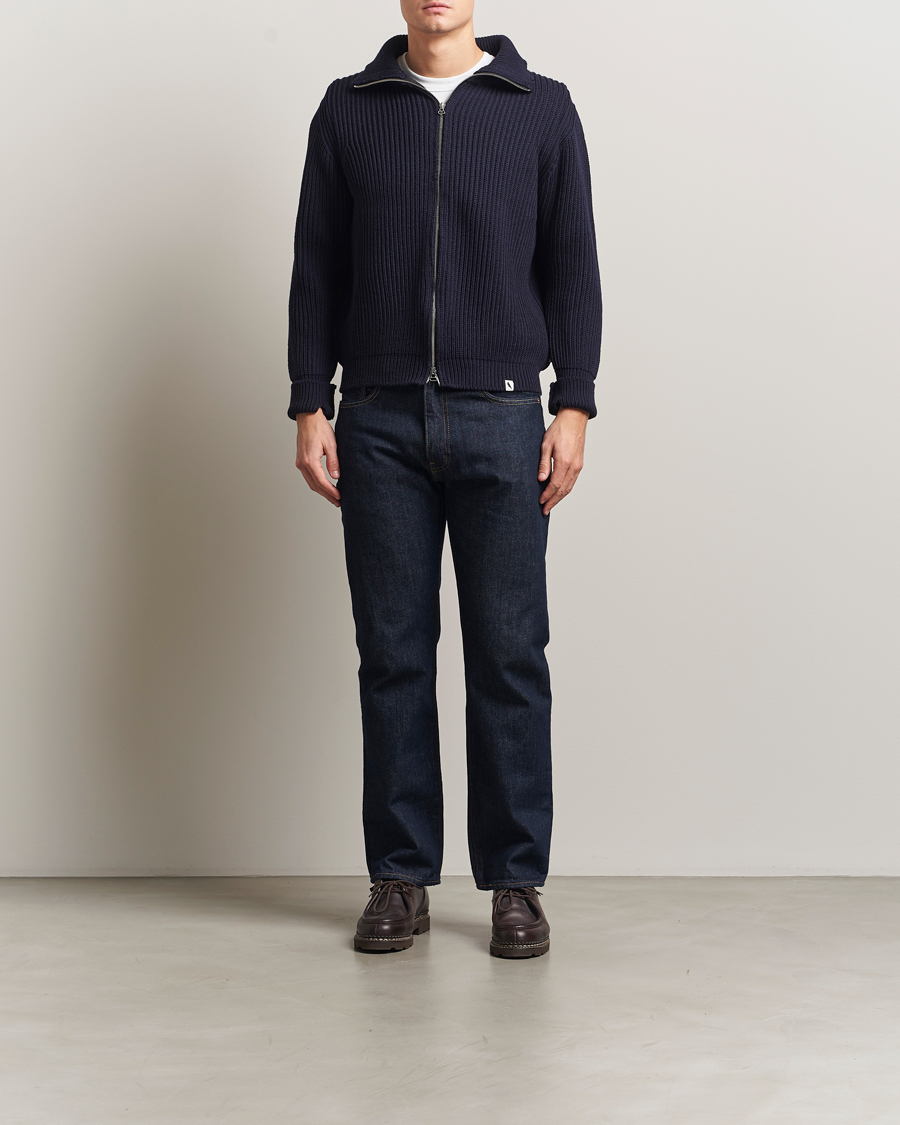 Mies | Puserot | Peregrine | Fisherman Merino Zip Cardigan Navy