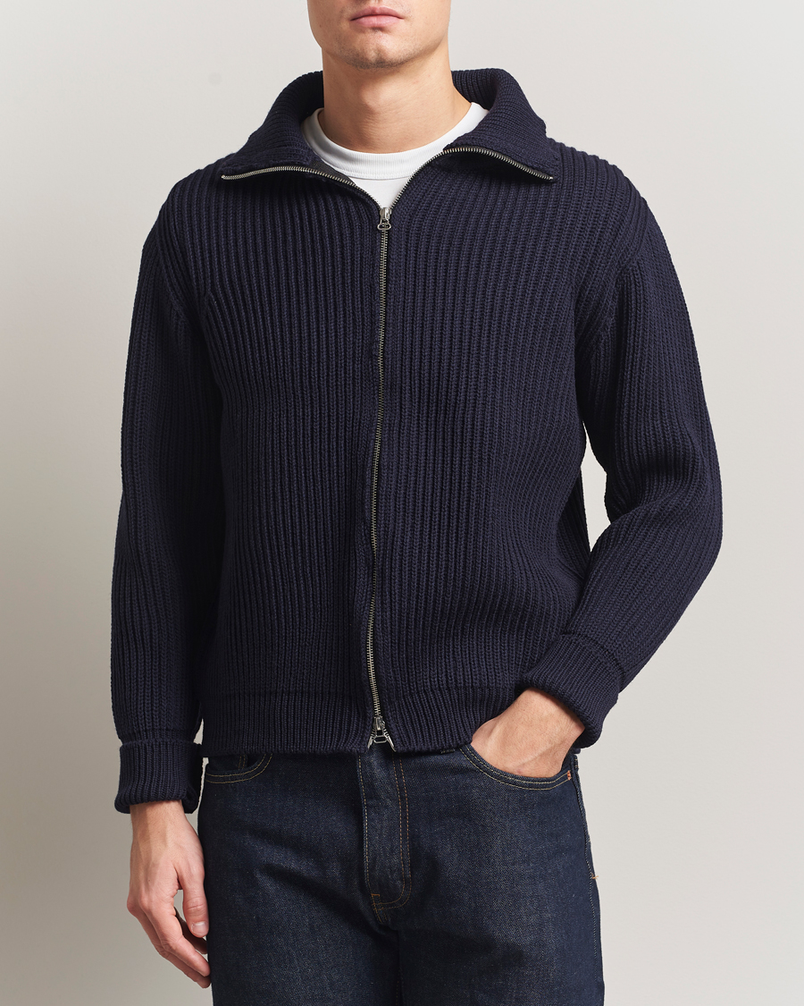 Mies | Puserot | Peregrine | Fisherman Merino Zip Cardigan Navy