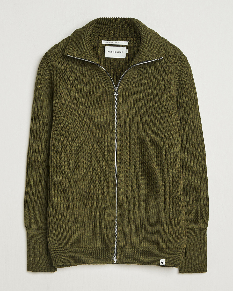 Mies | Puserot | Peregrine | Fisherman Merino Zip Cardigan Olive