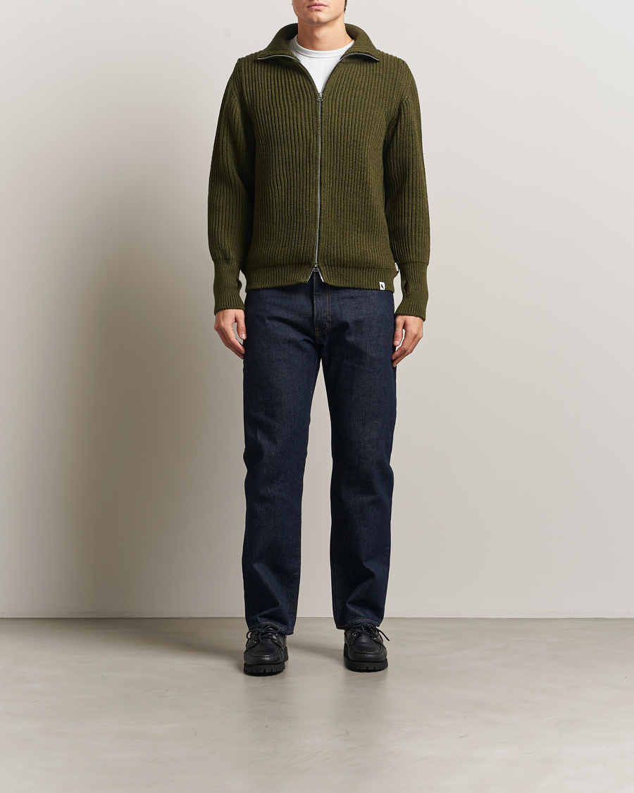 Mies | Puserot | Peregrine | Fisherman Merino Zip Cardigan Olive