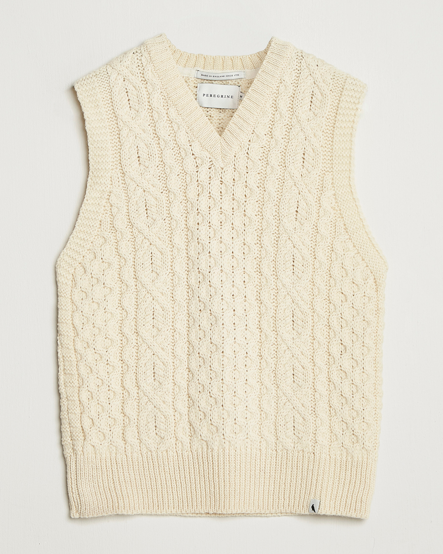 Mies | Puserot | Peregrine | Hudson Wool Aran Knitted Vest Ecru
