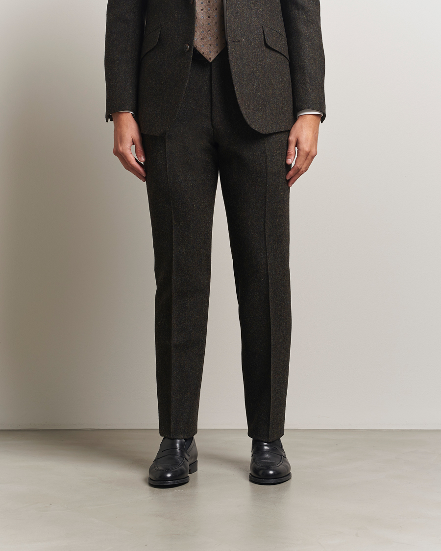Mies | Pikkutakit | Walker Slater | Edward Shetland Wool Donegal Trousers Dark Brown