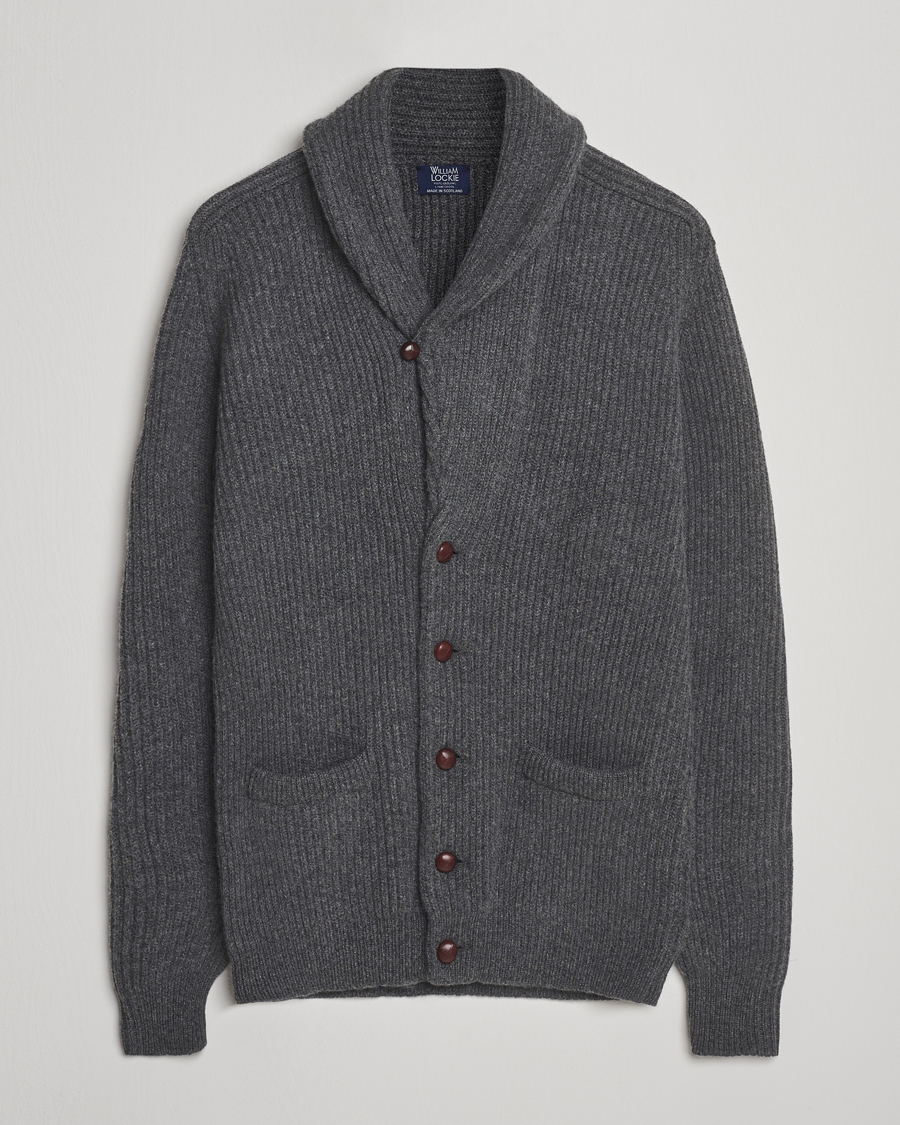 Mies | Puserot | William Lockie | Windsor Geelong Lambswool Shawl Cardigan Grey