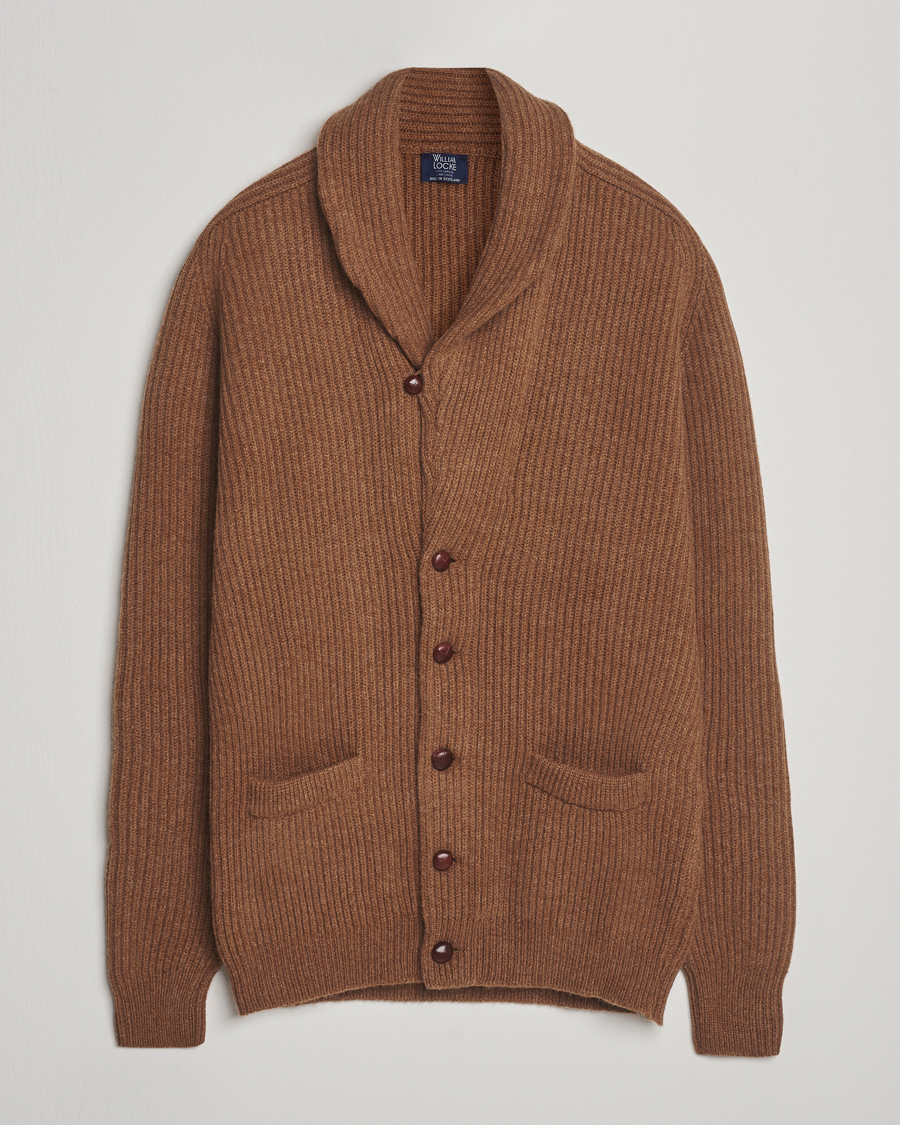 Mies | Puserot | William Lockie | Windsor Geelong Lambswool Shawl Cardigan Brown