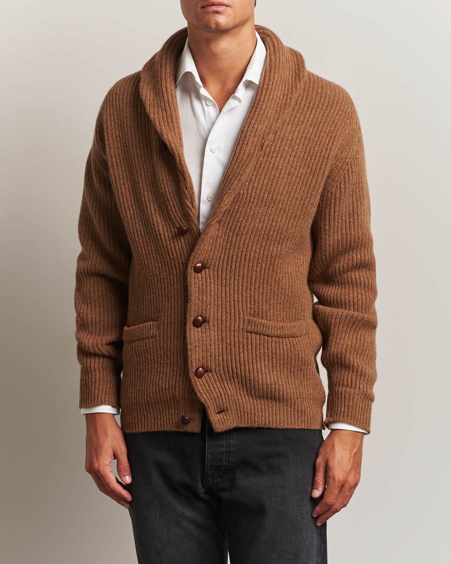 Mies | Puserot | William Lockie | Windsor Geelong Lambswool Shawl Cardigan Brown
