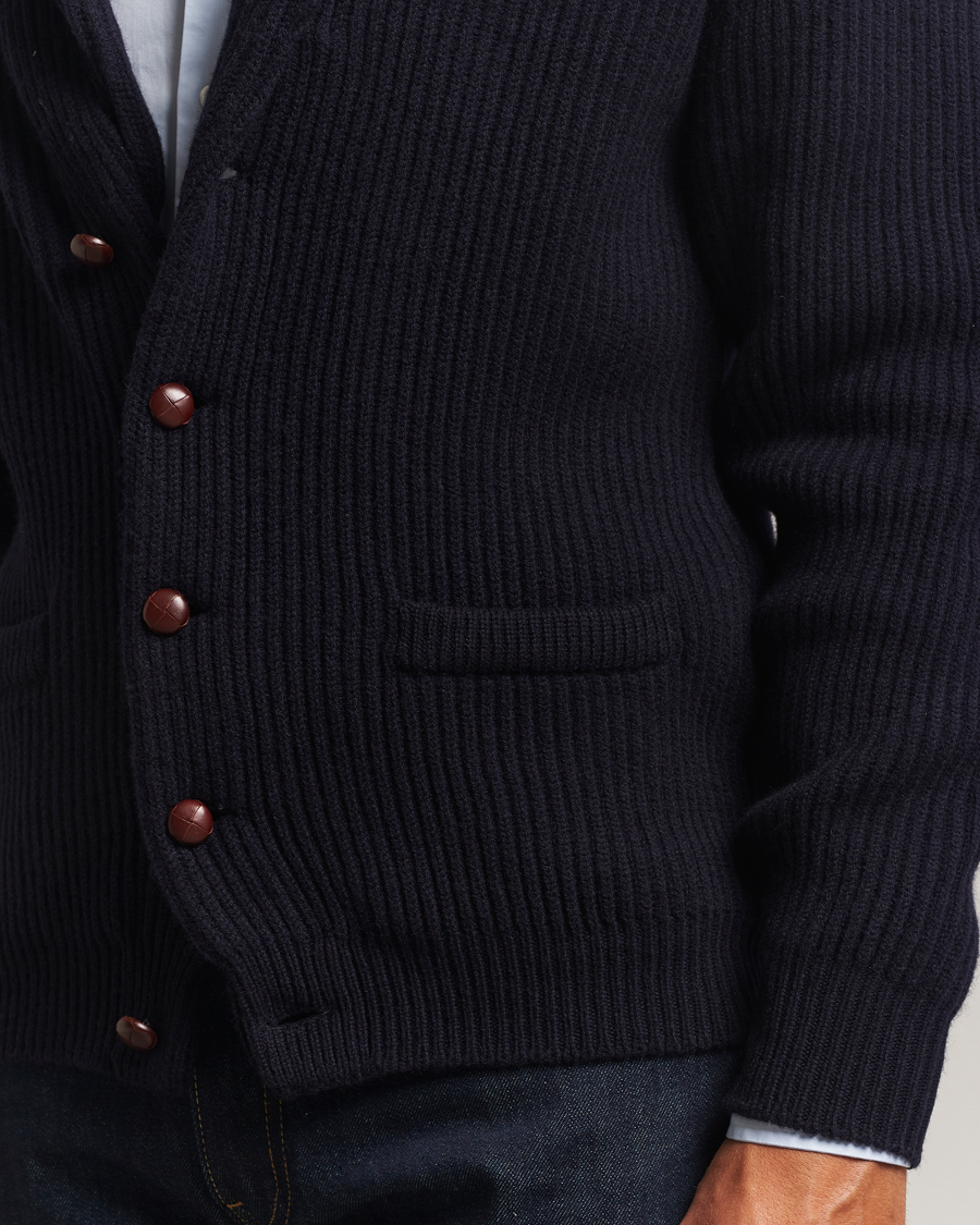 Mies | Puserot | William Lockie | Windsor Geelong Lambswool Shawl Cardigan Navy