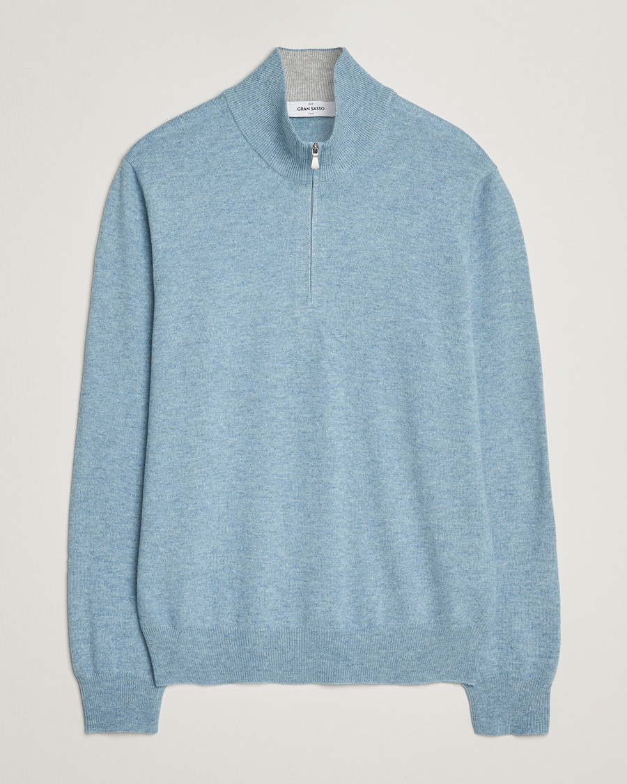 Mies | Puserot | Gran Sasso | Wool/Cashmere Half Zip Blue Melange