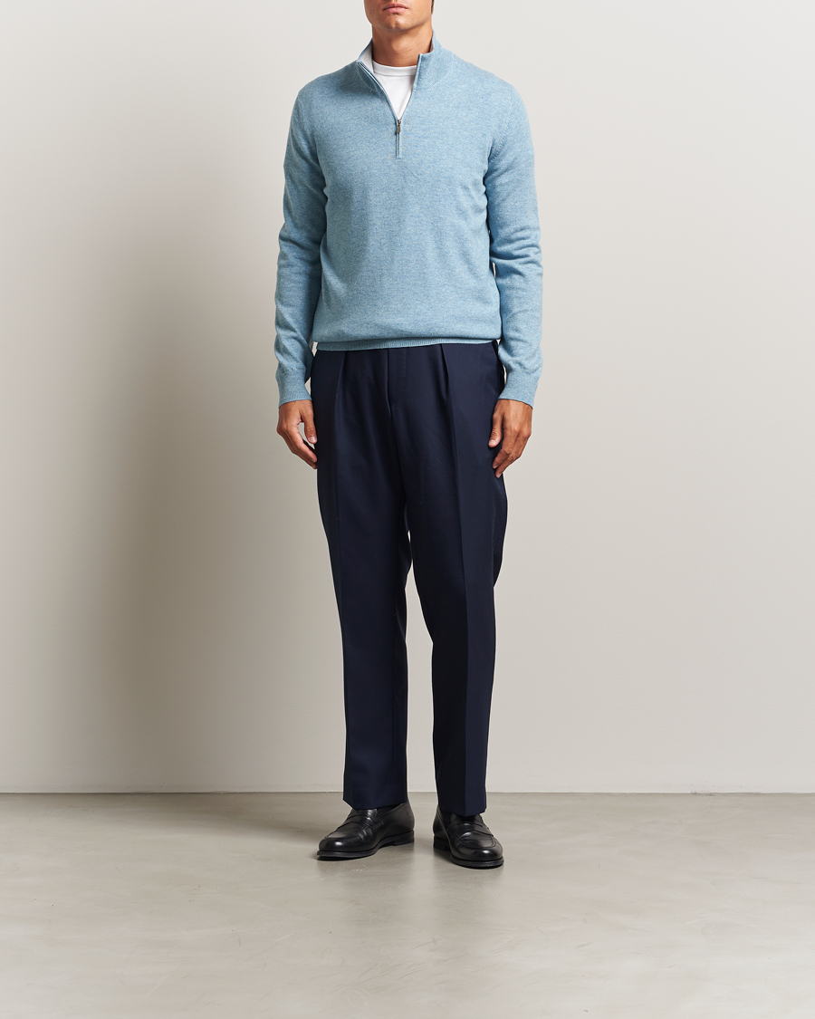 Mies | Puserot | Gran Sasso | Wool/Cashmere Half Zip Blue Melange