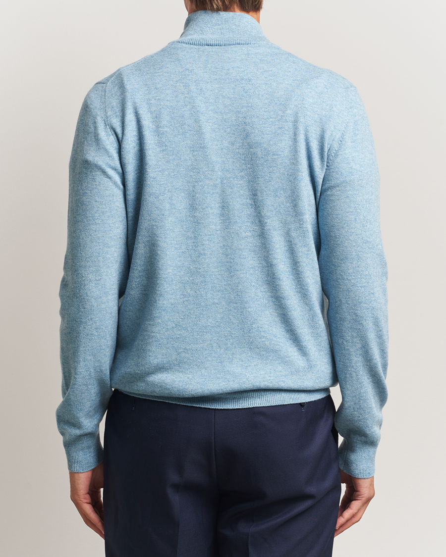 Mies | Puserot | Gran Sasso | Wool/Cashmere Half Zip Blue Melange