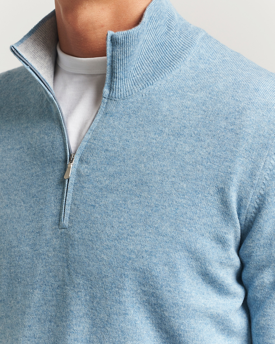 Mies | Puserot | Gran Sasso | Wool/Cashmere Half Zip Blue Melange