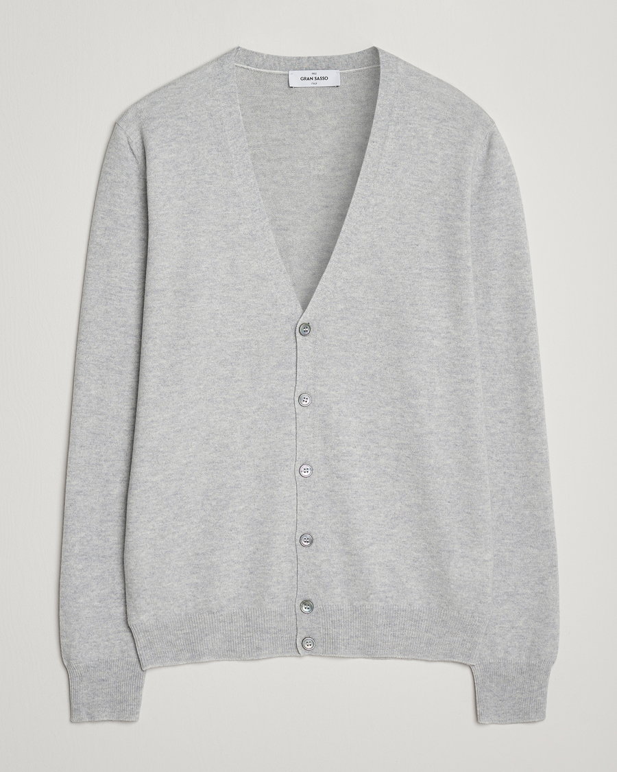 Mies | Puserot | Gran Sasso | Wool/Cashmere Cardigan Light Grey Melange
