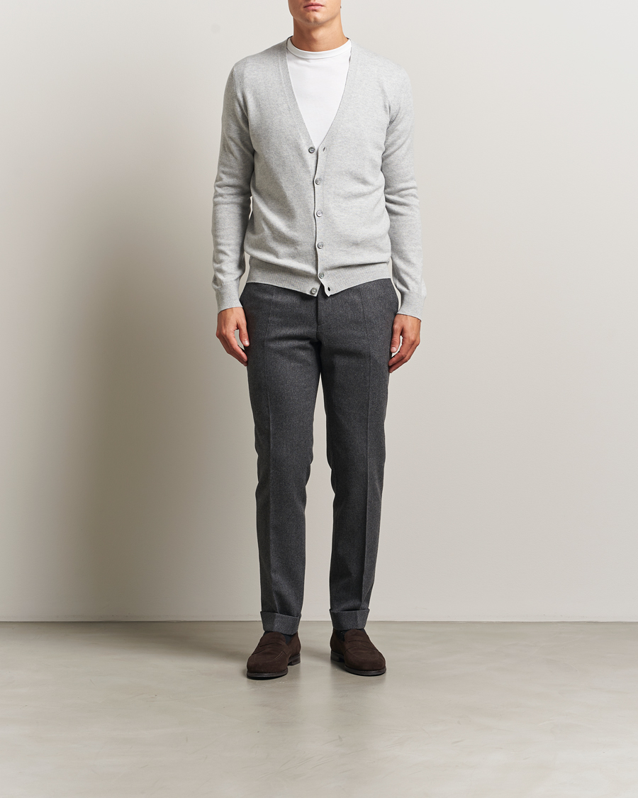 Mies | Puserot | Gran Sasso | Wool/Cashmere Cardigan Light Grey Melange
