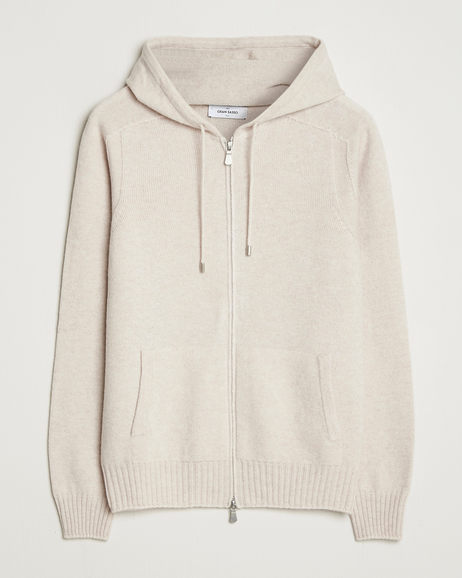 Mies | Puserot | Gran Sasso | Full Zip Wool Hoodie Cream