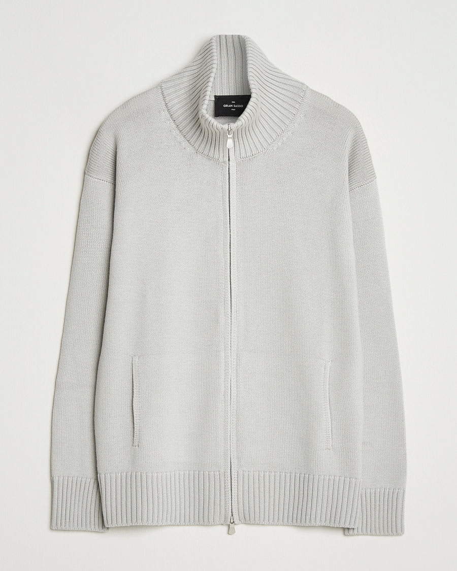 Mies | Puserot | Gran Sasso | Heavy Knitted Merino Full Zip Light Grey Melange