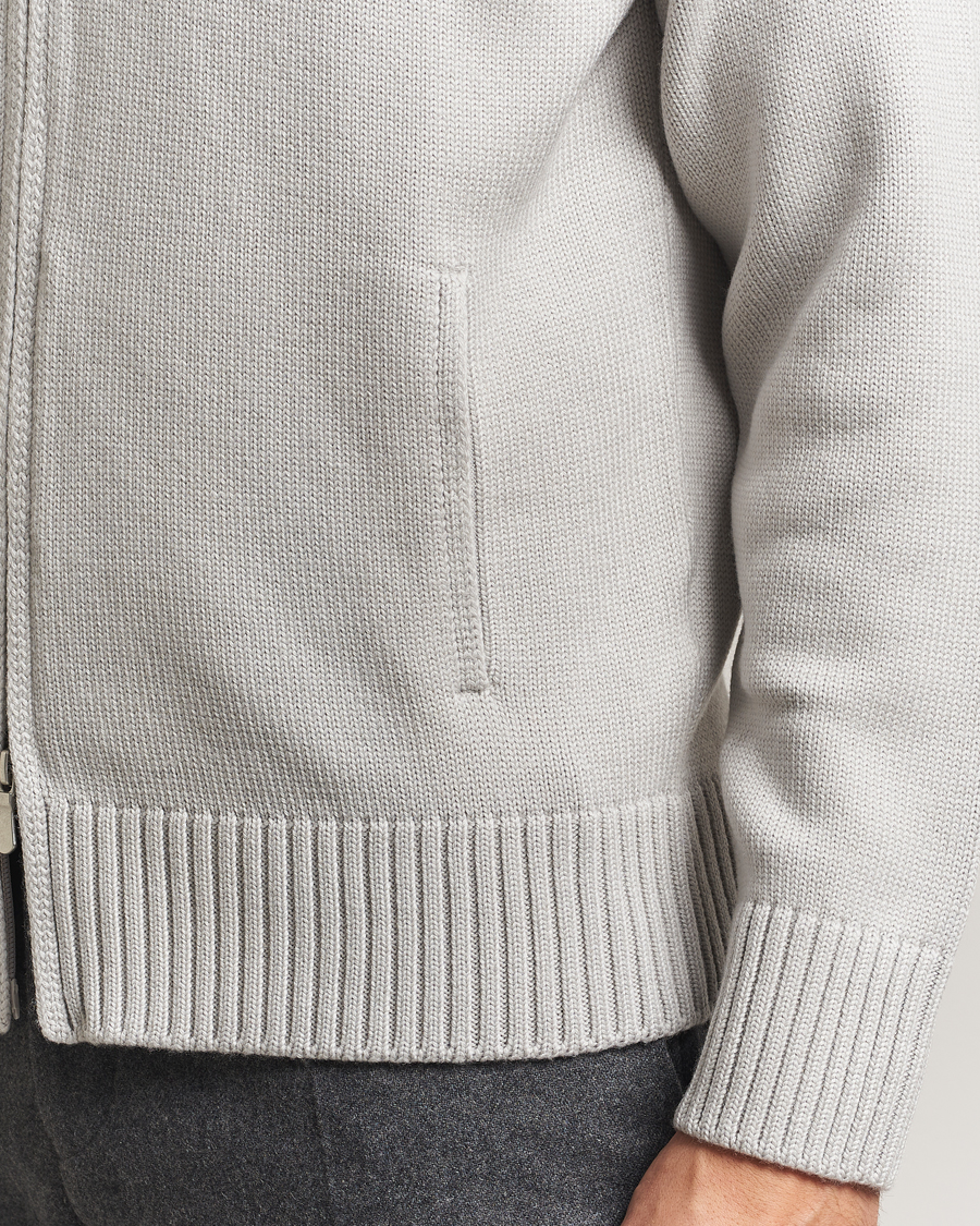 Mies | Puserot | Gran Sasso | Heavy Knitted Merino Full Zip Light Grey Melange