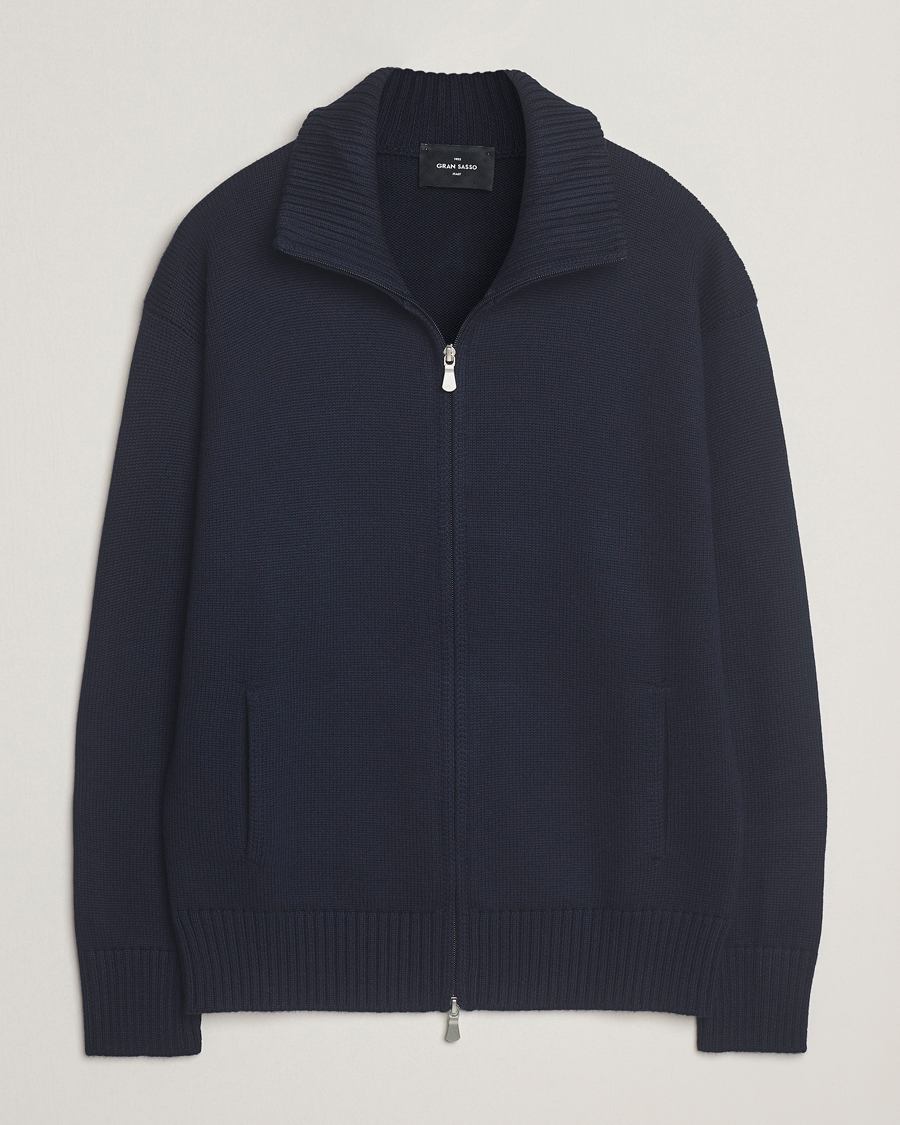 Mies | Puserot | Gran Sasso | Heavy Knitted Merino Full Zip Navy
