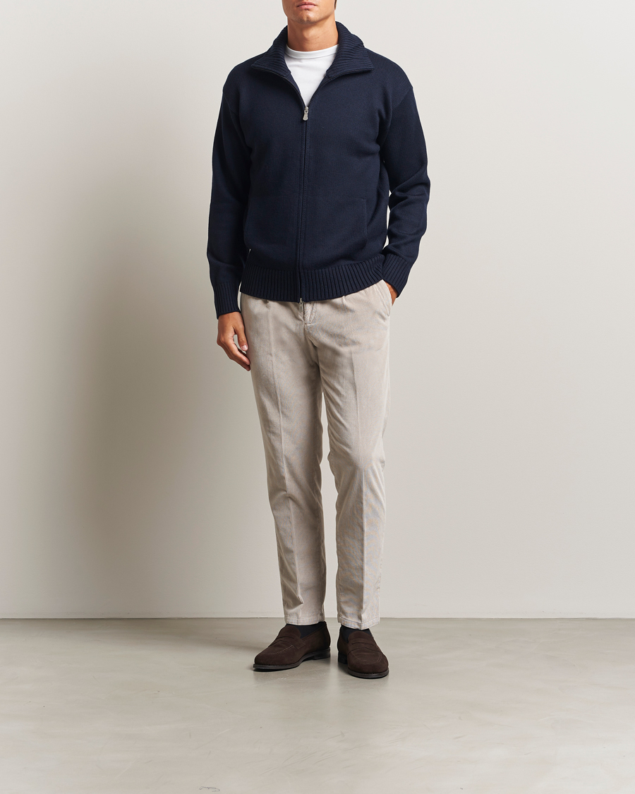 Mies | Puserot | Gran Sasso | Heavy Knitted Merino Full Zip Navy