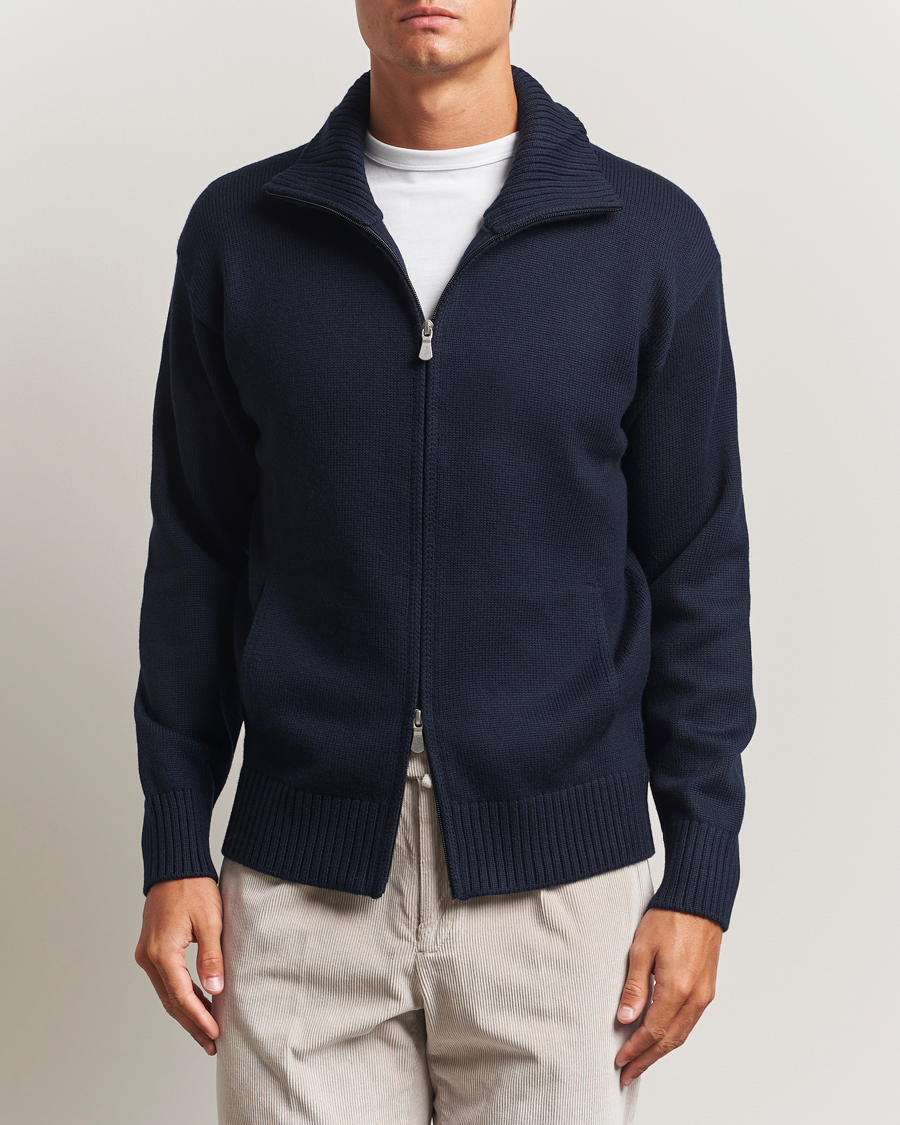 Mies | Puserot | Gran Sasso | Heavy Knitted Merino Full Zip Navy