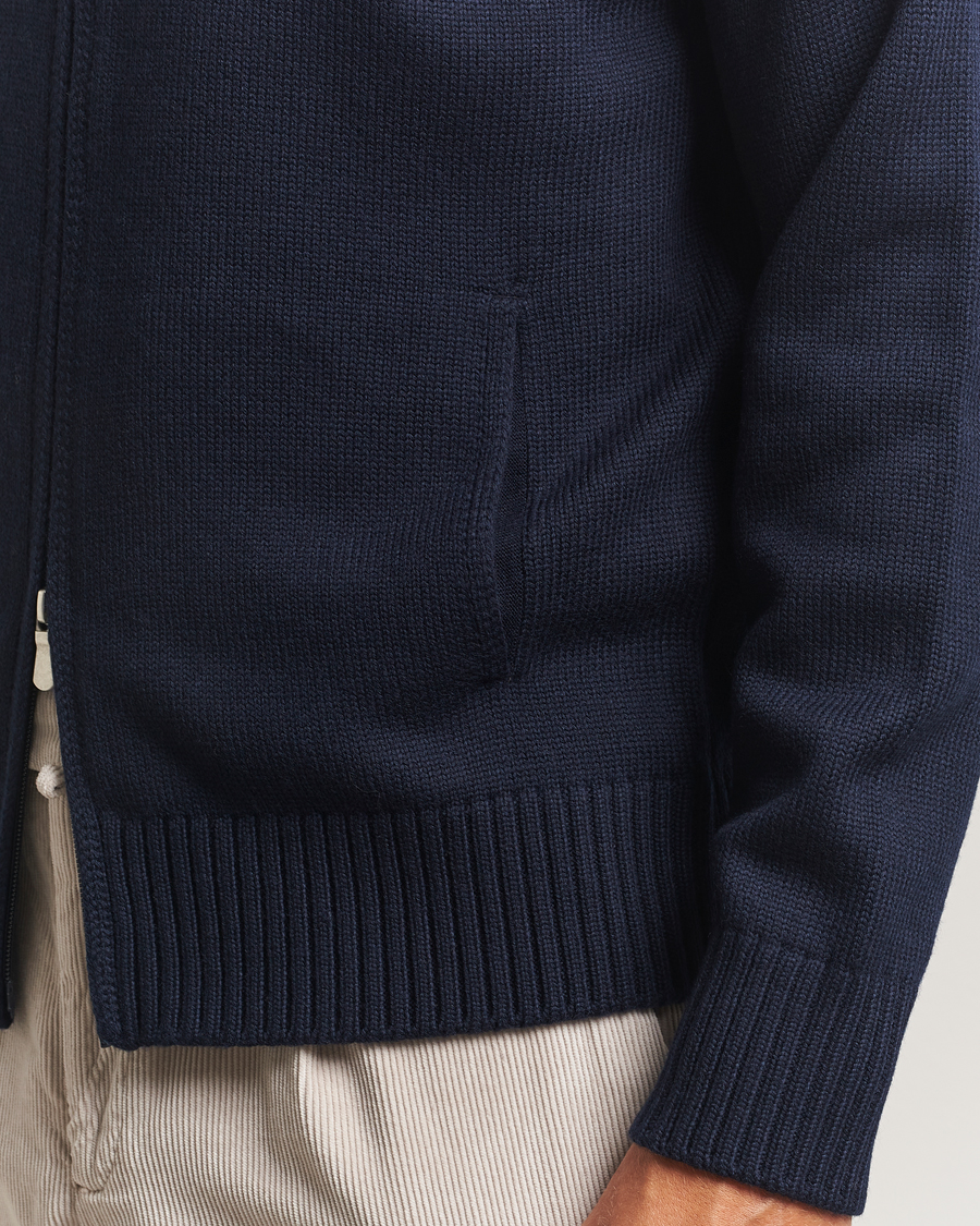 Mies | Puserot | Gran Sasso | Heavy Knitted Merino Full Zip Navy