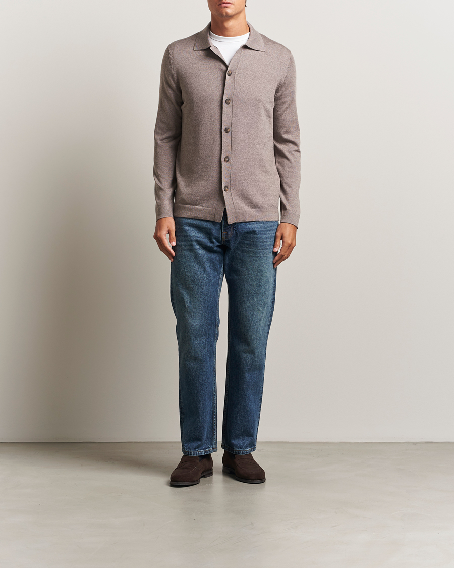 Mies | Puserot | Gran Sasso | Wool Knitted Cardigan Beige Melange