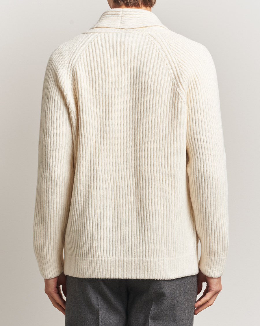 Mies | Puserot | Gran Sasso | Shawl Collar Heavy Knitted Wool Cardigan Cream