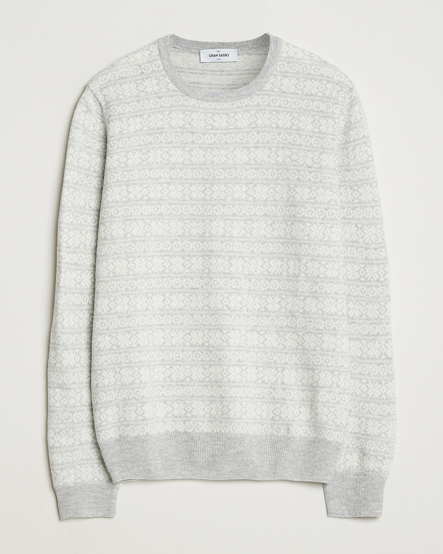 Mies | Puserot | Gran Sasso | Wool/Cashmere Fairisle Sweater Light Grey Melange