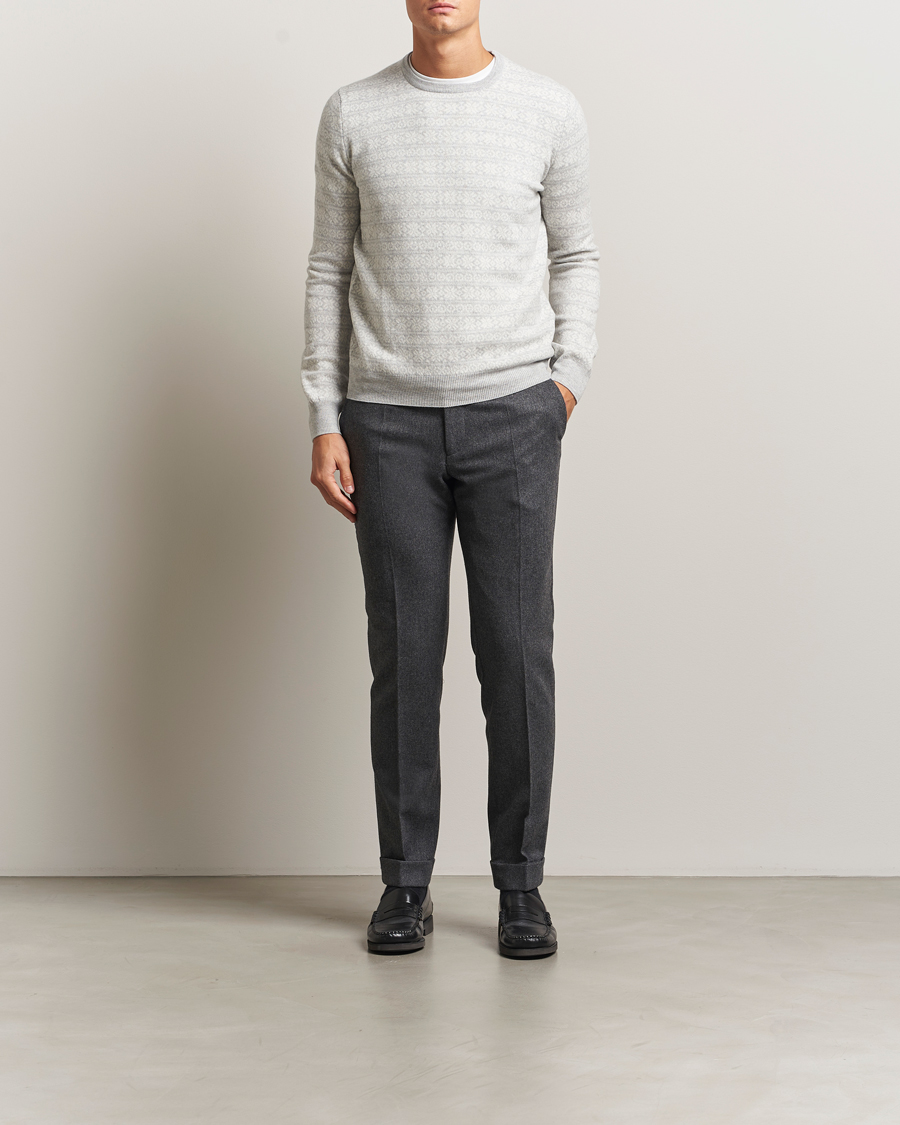 Mies | Puserot | Gran Sasso | Wool/Cashmere Fairisle Sweater Light Grey Melange
