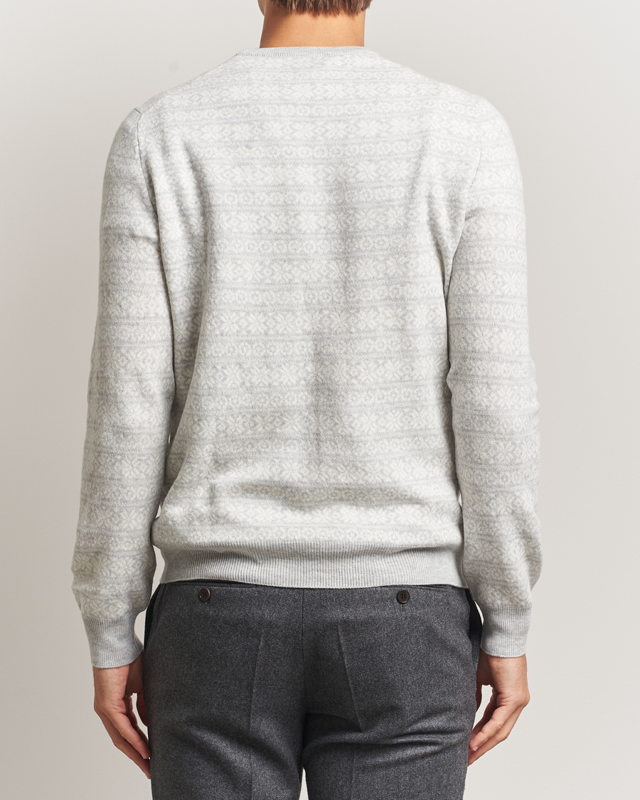 Mies | Puserot | Gran Sasso | Wool/Cashmere Fairisle Sweater Light Grey Melange