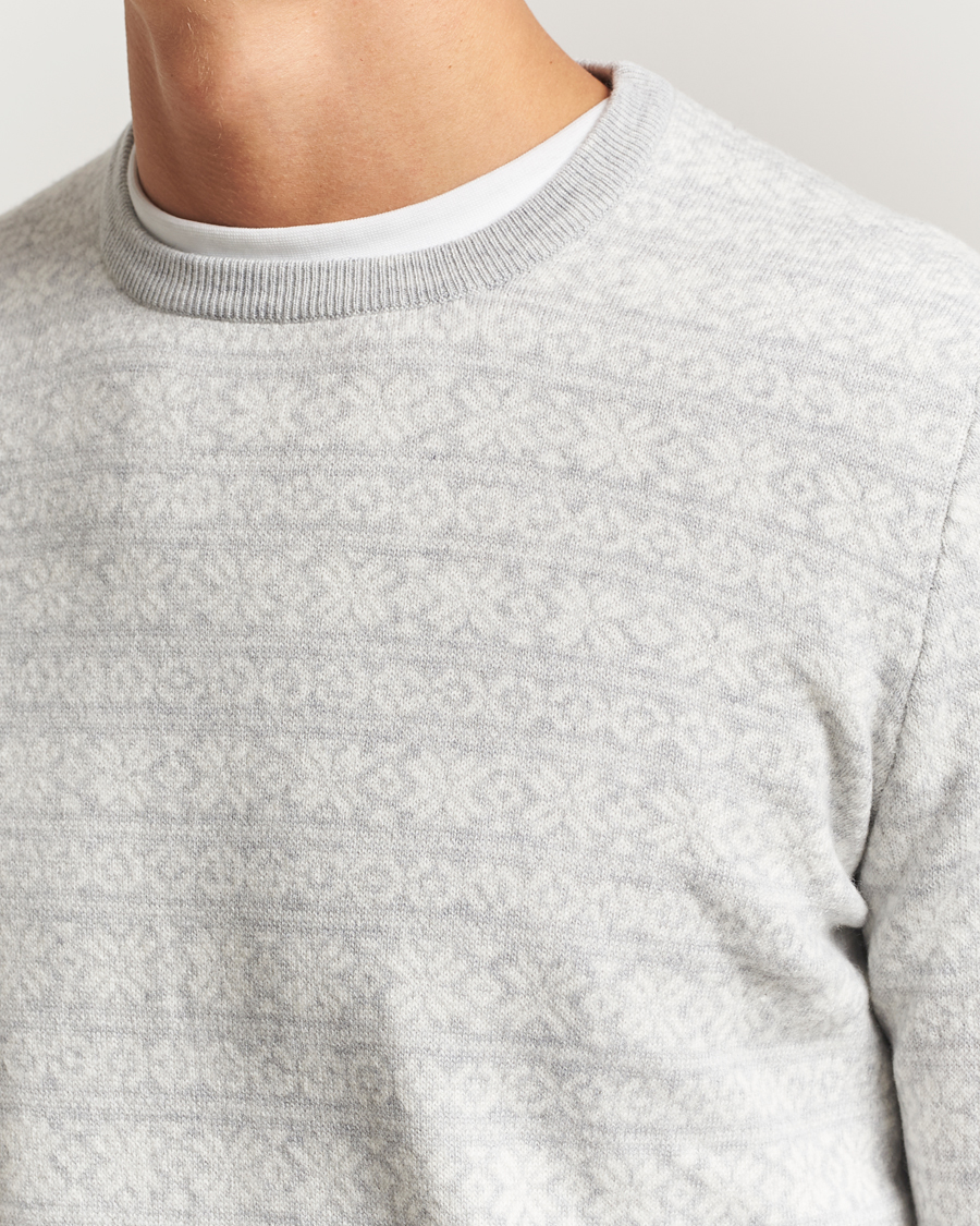 Mies | Puserot | Gran Sasso | Wool/Cashmere Fairisle Sweater Light Grey Melange