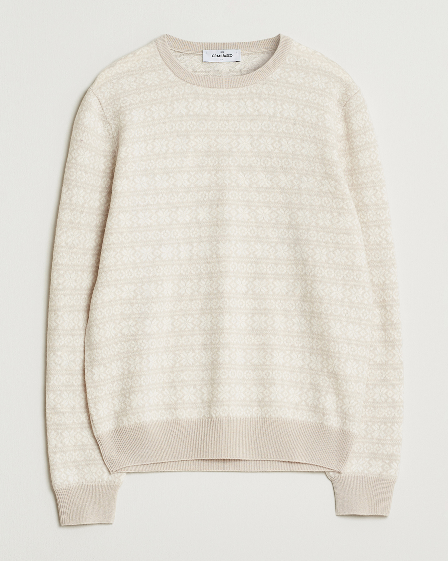 Mies | Puserot | Gran Sasso | Wool/Cashmere Fairisle Sweater Beige Melange
