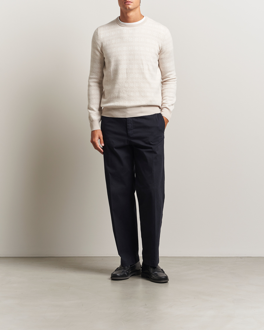 Mies | Puserot | Gran Sasso | Wool/Cashmere Fairisle Sweater Beige Melange