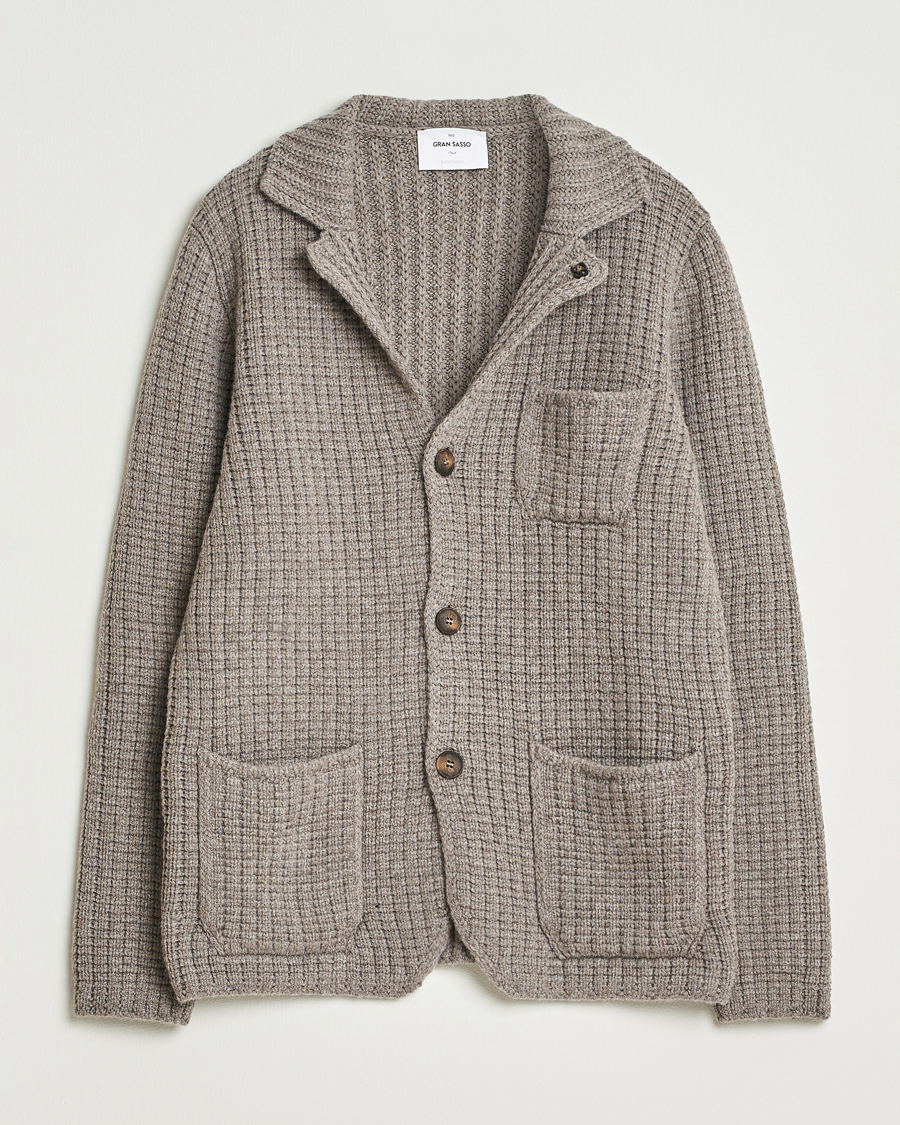 Mies | Puserot | Gran Sasso | Heavy Knitted Wool Cardigan Taupe Melange