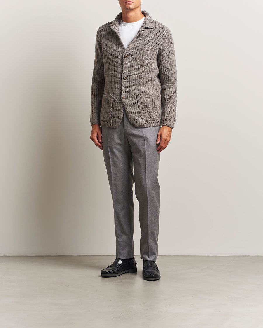 Mies | Puserot | Gran Sasso | Heavy Knitted Wool Cardigan Taupe Melange