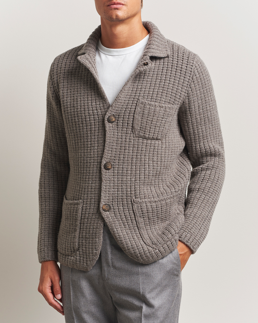 Mies | Puserot | Gran Sasso | Heavy Knitted Wool Cardigan Taupe Melange