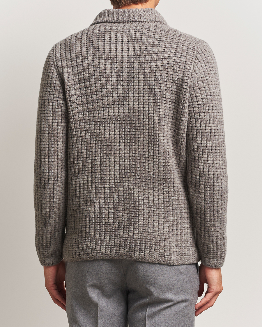 Mies | Puserot | Gran Sasso | Heavy Knitted Wool Cardigan Taupe Melange