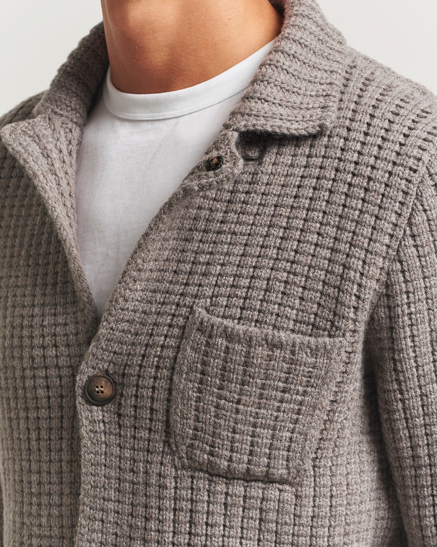 Mies | Puserot | Gran Sasso | Heavy Knitted Wool Cardigan Taupe Melange