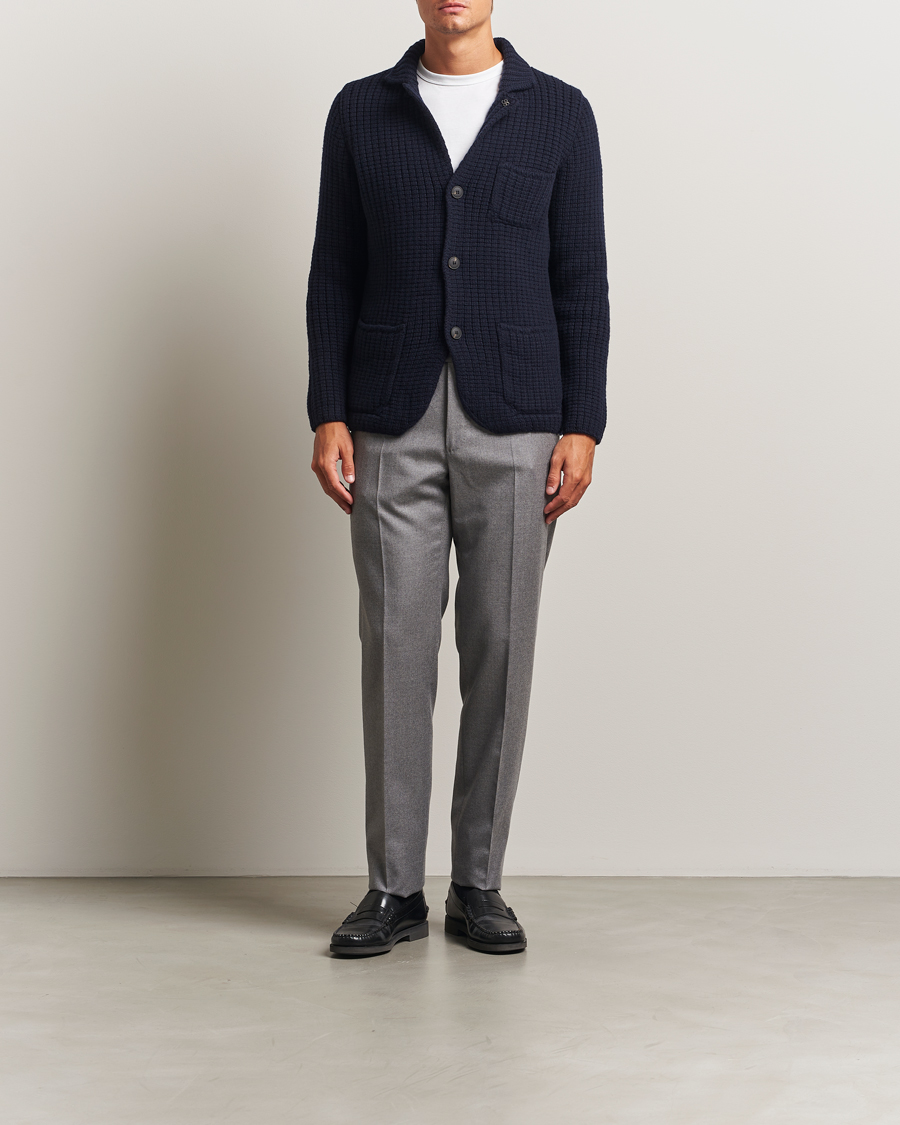 Mies | Puserot | Gran Sasso | Heavy Knitted Wool Cardigan Navy
