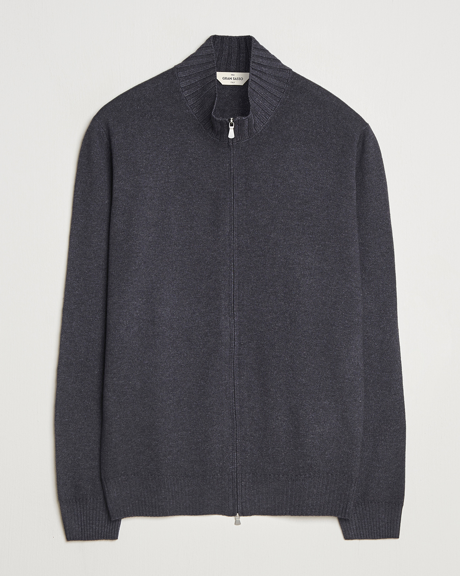 Mies | Puserot | Gran Sasso | Wool/Cashmere Washed Full Zip Asphalt
