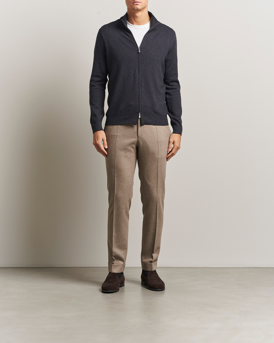 Mies | Puserot | Gran Sasso | Wool/Cashmere Washed Full Zip Asphalt