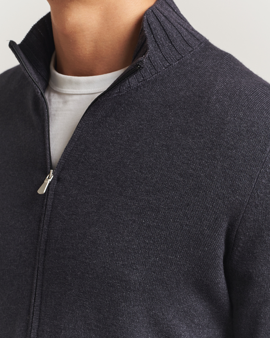 Mies | Puserot | Gran Sasso | Wool/Cashmere Washed Full Zip Asphalt