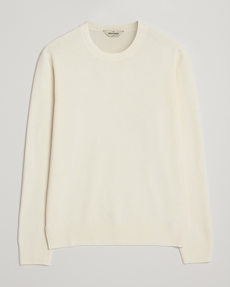 Mies | Puserot | Gran Sasso | Wool/Cashmere Washed Crew Neck Cream Melange