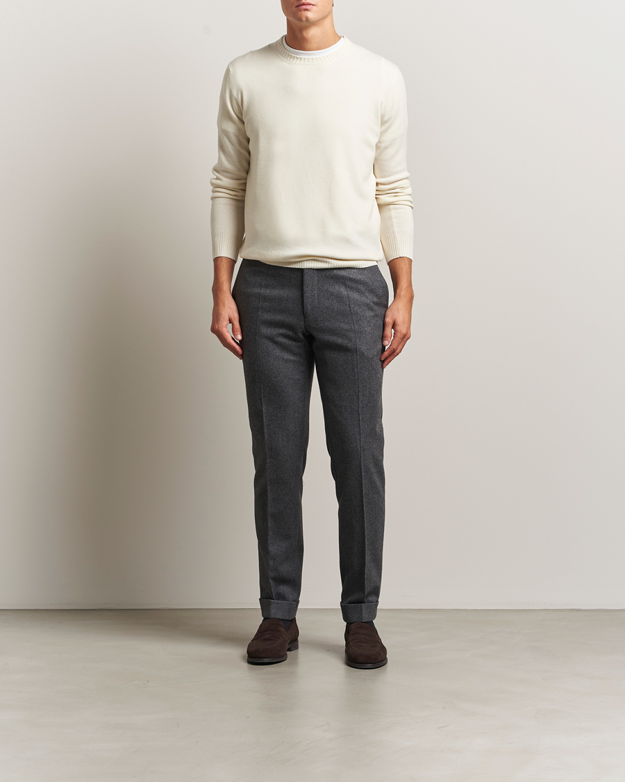 Mies | Puserot | Gran Sasso | Wool/Cashmere Washed Crew Neck Cream Melange
