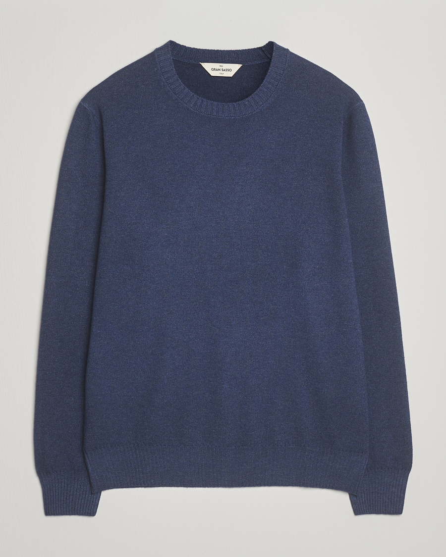 Mies | Puserot | Gran Sasso | Wool/Cashmere Washed Crew Neck Navy Melange
