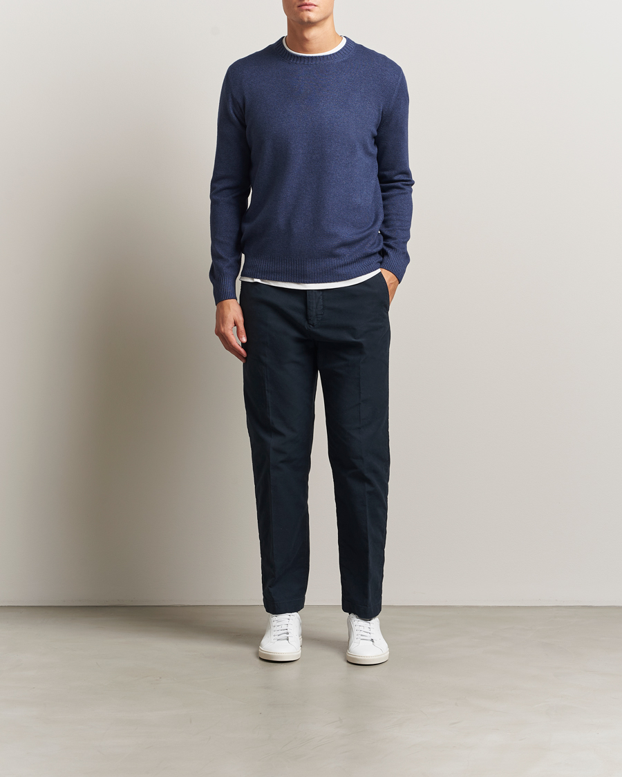 Mies | Puserot | Gran Sasso | Wool/Cashmere Washed Crew Neck Navy Melange