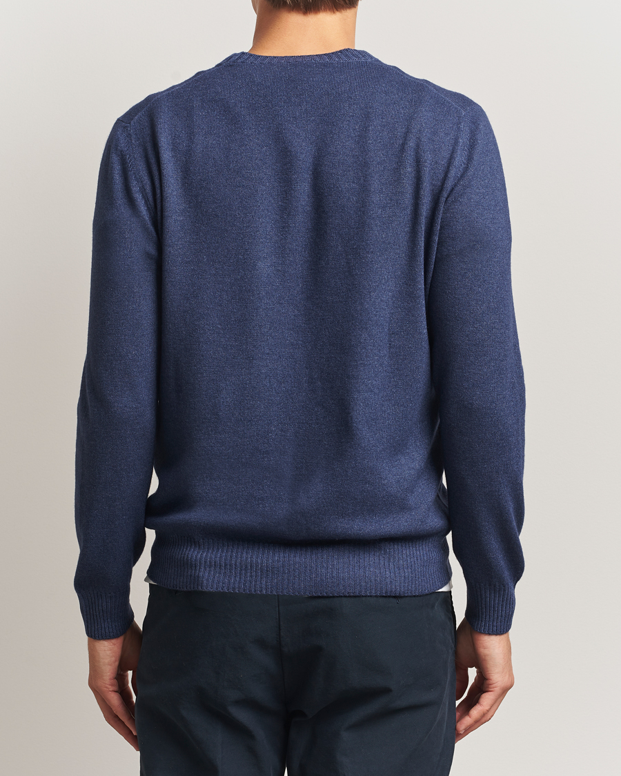 Mies | Puserot | Gran Sasso | Wool/Cashmere Washed Crew Neck Navy Melange