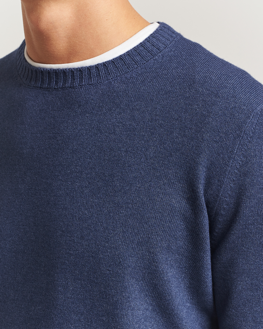 Mies | Puserot | Gran Sasso | Wool/Cashmere Washed Crew Neck Navy Melange