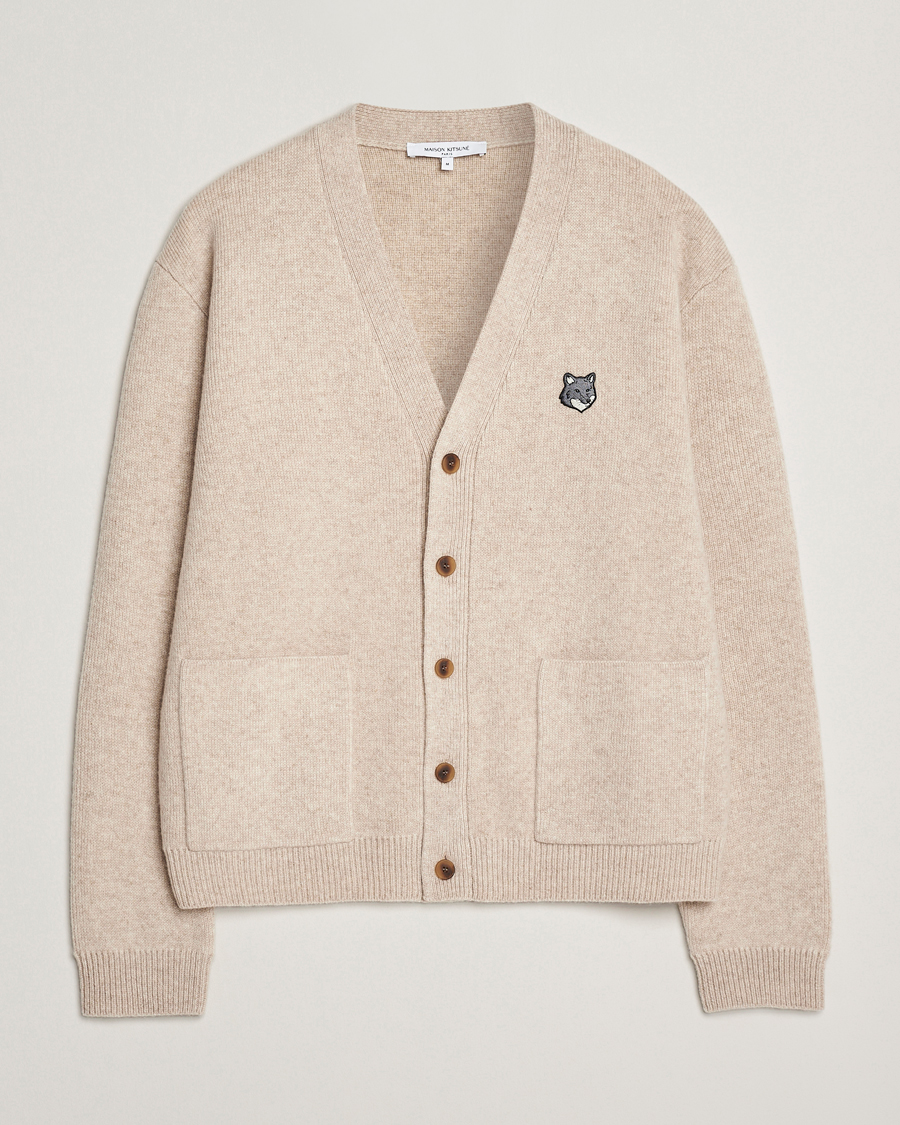 Mies | Puserot | Maison Kitsuné | Grey Fox Head Milano Lambswool Cardigan Tan Beige